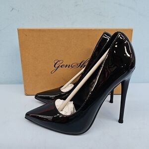 GENSHUO Pointed Toe High Stiletto Heel Pump US 6 Black Patent Leather